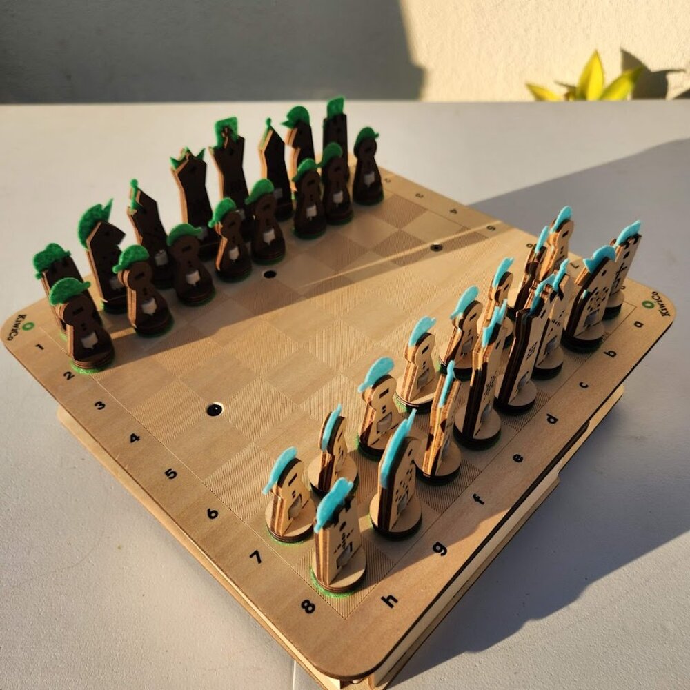 KiwiCo Chess Set Wooden Game Board and Pieces with Hidden Storage - Assembled Ar